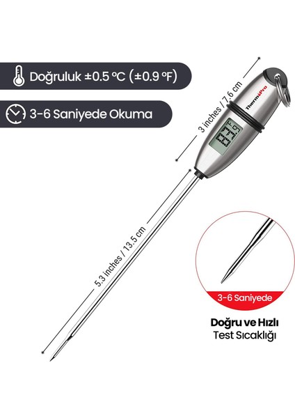 Npo Thermopro TP02S Işıklı Daldırma/saplama Çelik Gövdeli Gıda Pişirme Termometresi