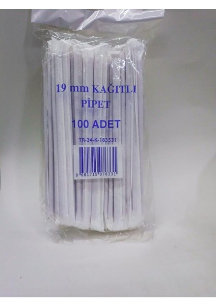 100 Adet 19 mm Kağıtlı Pipet