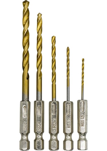 1/4'' Bits Saplı Tin Kaplı Hss Matkap Ucu Seti 5 Parça