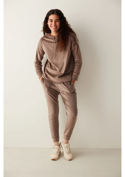 Lıght Brown Soft Velvet Sweatshirt