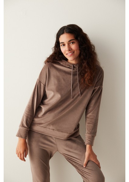 Lıght Brown Soft Velvet Sweatshirt