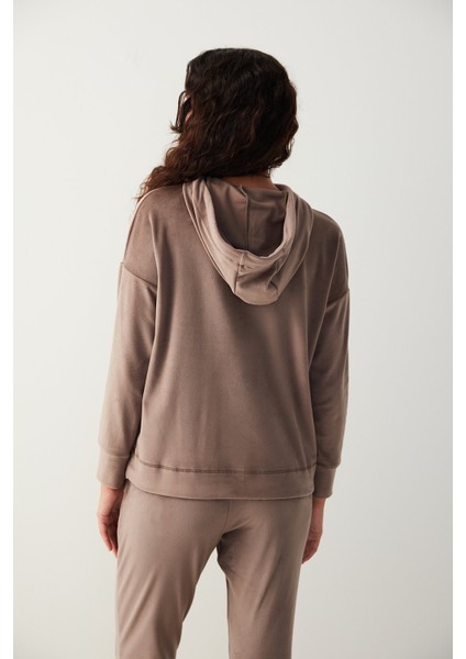 Lıght Brown Soft Velvet Sweatshirt