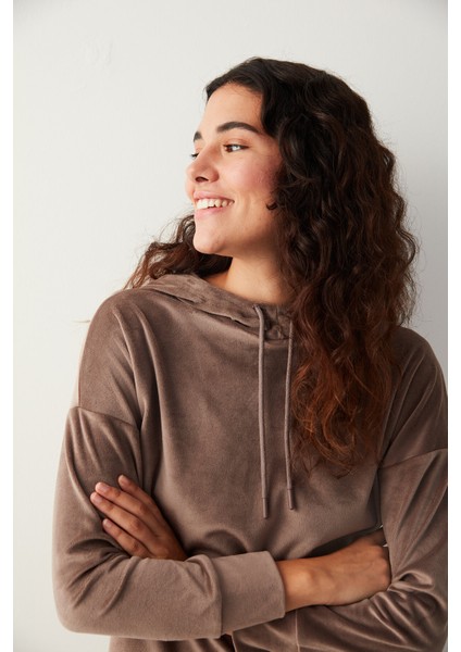 Lıght Brown Soft Velvet Sweatshirt