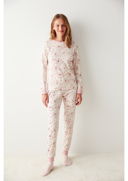 Ecru Galaxy Termal Pantolon Pijama Takımı