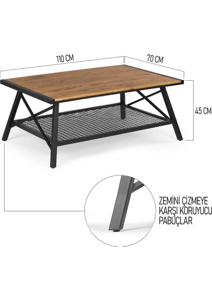 Flora Wood 110X70 Çapraz Ayaklı Metal Masif Orta Sehpa