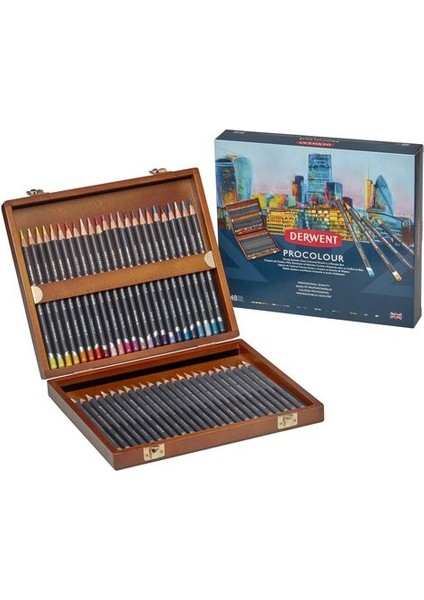 : Procolour Kuru Boya Kalem Seti : 48 Renk (Ahşap Kutu)