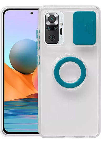 Redmi Note 10 Pro-Pro Max Kılıf Sürgülü Kamera Lens Korumalı Yüzük Standlı Silikon Kılıf ALL-35502