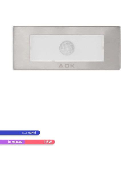 Sensörlü LED Merdiven-Duvar Armatürü Dikdörtgen Mavi Işık 1.5W