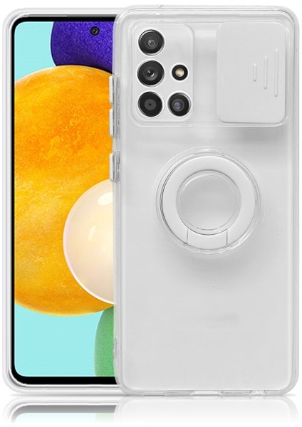 Samsung Galaxy M51 Kılıf Sürgülü Kamera Lens Korumalı Yüzük Standlı Silikon Kılıf ALL-35503