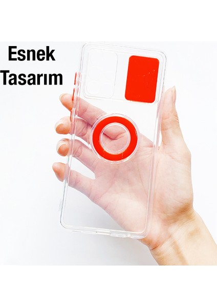 Samsung Galaxy M51 Kılıf Sürgülü Kamera Lens Korumalı Yüzük Standlı Silikon Kılıf ALL-35503