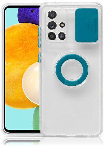 Samsung Galaxy M51 Kılıf Sürgülü Kamera Lens Korumalı Yüzük Standlı Silikon Kılıf ALL-35503