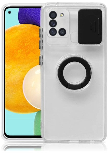 Sm Galaxy A21S (SM-A217) Kılıf Sürgülü Kamera Lens Korumalı Yüzük Standlı Silikon Kılıf ALL-35505