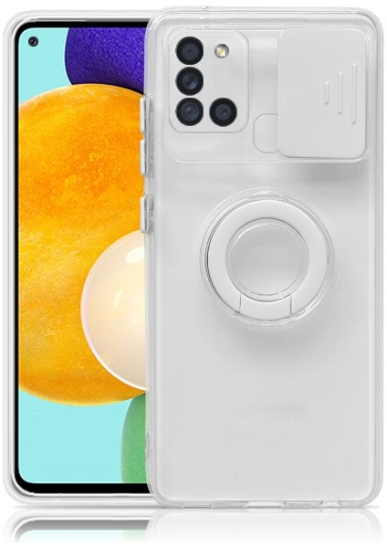 Sm Galaxy A21S (SM-A217) Kılıf Sürgülü Kamera Lens Korumalı Yüzük Standlı Silikon Kılıf ALL-35505