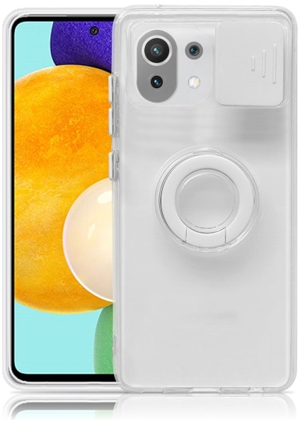 Xiaomi Mi 11 Lite Kılıf Sürgülü Kamera Lens Korumalı Yüzük Standlı Silikon Kılıf ALL-35506