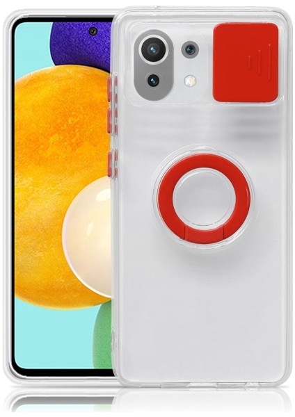 Xiaomi Mi 11 Lite Kılıf Sürgülü Kamera Lens Korumalı Yüzük Standlı Silikon Kılıf ALL-35506