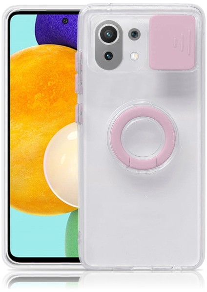 Xiaomi Mi 11 Lite Kılıf Sürgülü Kamera Lens Korumalı Yüzük Standlı Silikon Kılıf ALL-35506