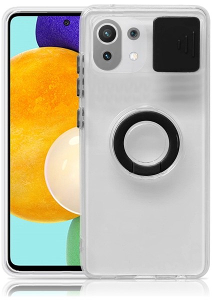 Xiaomi Mi 11 Lite Kılıf Sürgülü Kamera Lens Korumalı Yüzük Standlı Silikon Kılıf ALL-35506