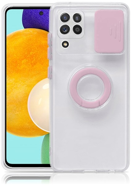 Sm Galaxy A12 - M12 - F12 Kılıf Sürgülü Kamera Lens Korumalı Yüzük Standlı Silikon Kılıf ALL-35507