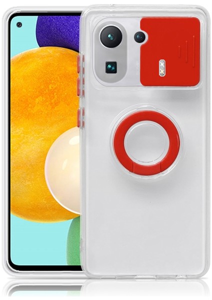 Xiaomi Mi 11 Pro Kılıf Sürgülü Kamera Lens Korumalı Yüzük Standlı Silikon Kılıf ALL-35508