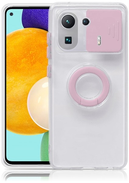 Xiaomi Mi 11 Pro Kılıf Sürgülü Kamera Lens Korumalı Yüzük Standlı Silikon Kılıf ALL-35508