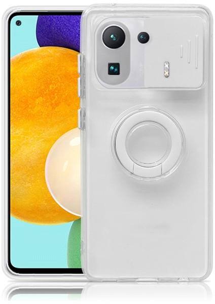 Xiaomi Mi 11 Pro Kılıf Sürgülü Kamera Lens Korumalı Yüzük Standlı Silikon Kılıf ALL-35508