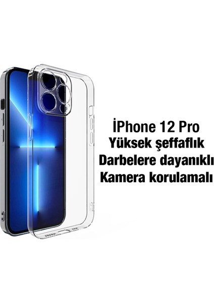 iPhone 12 Pro 6.1inç Kılıf Kamera Korumalı Ultra Ince Şeffaf Silikon Kılıf ALL-35497