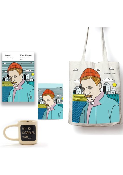 Benoni - Knut Hamsun +Bez Çanta + Küçük Defter + Kahve Fincanı