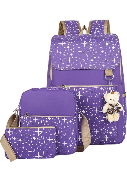 Su Geçirmez Büyük Kapasiteli Omuz Çantası Ayı Sırt Çantası Kız Lise Öğrencileri Okul Çantası Üç Set (Yurt Dışından)