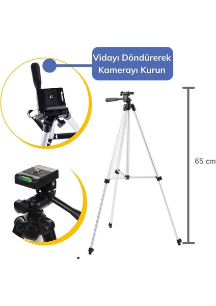 360 Derece Ayarlanabilir Katlanabilir Profesyonel Çekime Uygun 65 cm Ayaklı Tripod