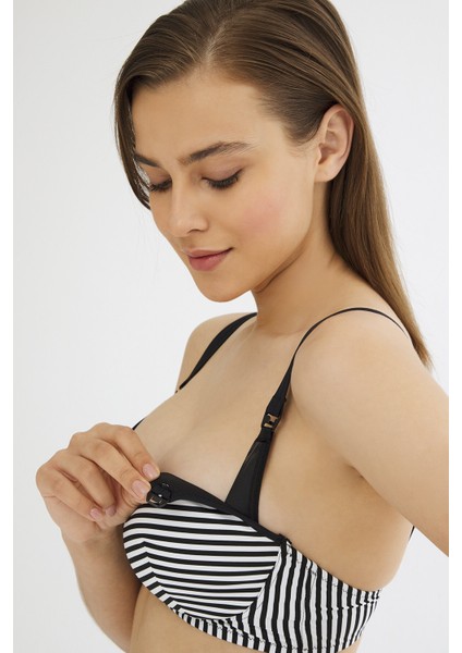 Siyah Beyaz Çizgili Basic Mama HamileBikini Üstü fırsatları