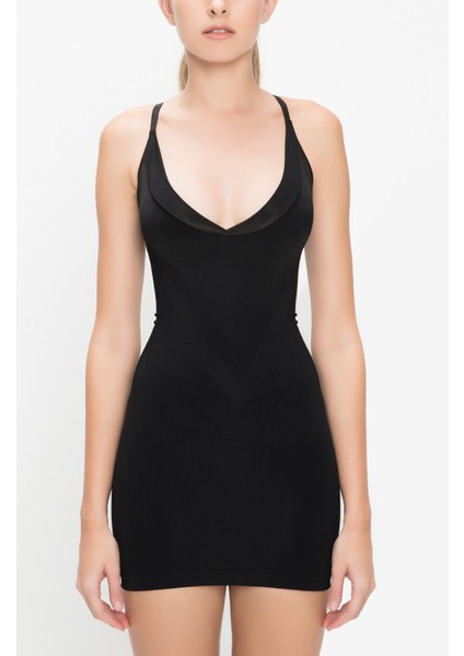 Siyah Dikişsiz Elbise Korse