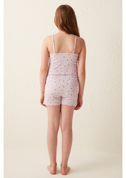Açık Lila Kız Çocuk Flower 2li Pijama Takımı