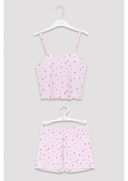 Açık Lila Kız Çocuk Flower 2li Pijama Takımı