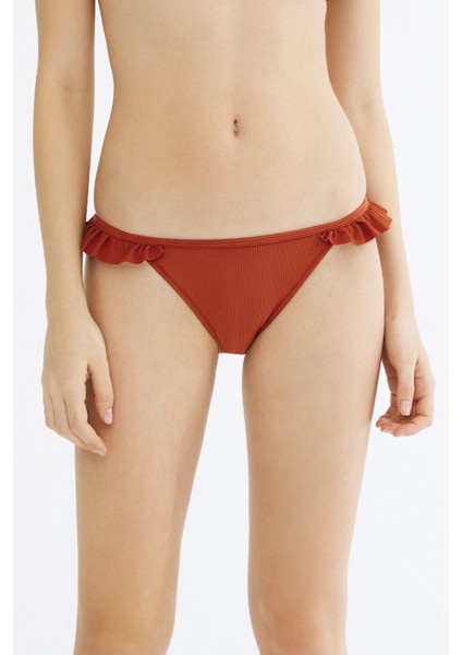 Turuncu Tuva Fırfırlı Side Bikini Altı
