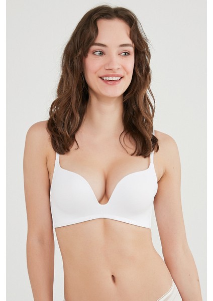 #hiççamaşırı Beyaz Balensiz Decollette Push Up Sütyen