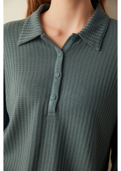 Dark Grey Waffle Pantolon Pijama Seti