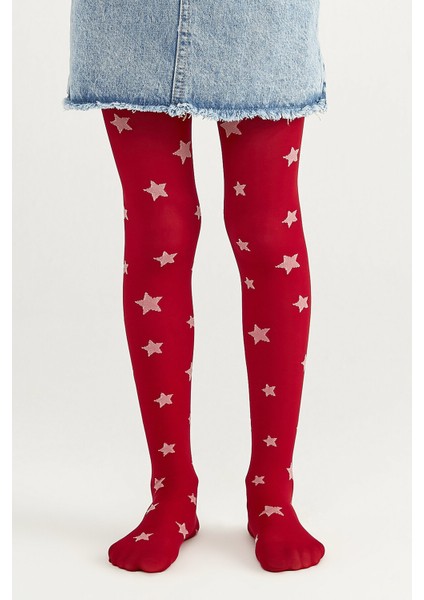 Kırmızı Kız Çocuk Yıldızlı Külotlu Çorap