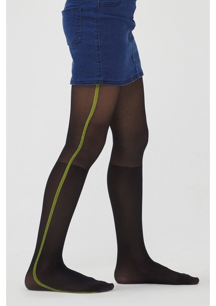 Siyah Kız Çocuk Neon Çizgili Külotlu Çorap