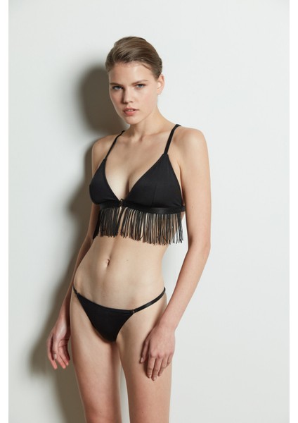 Siyah Triangle Tassel Sütyen