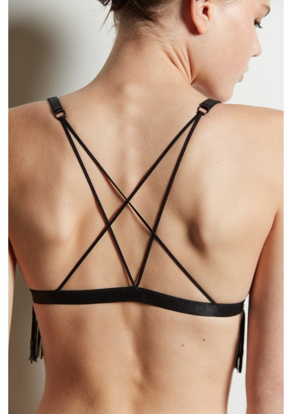 Siyah Triangle Tassel Sütyen