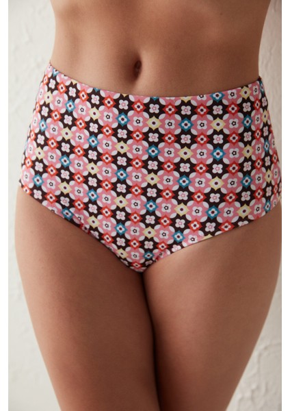 Çok Renkli Bohem Desenli Yüksek Bel Bikini Altı