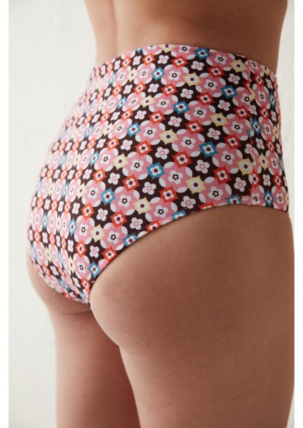 Çok Renkli Bohem Desenli Yüksek Bel Bikini Altı