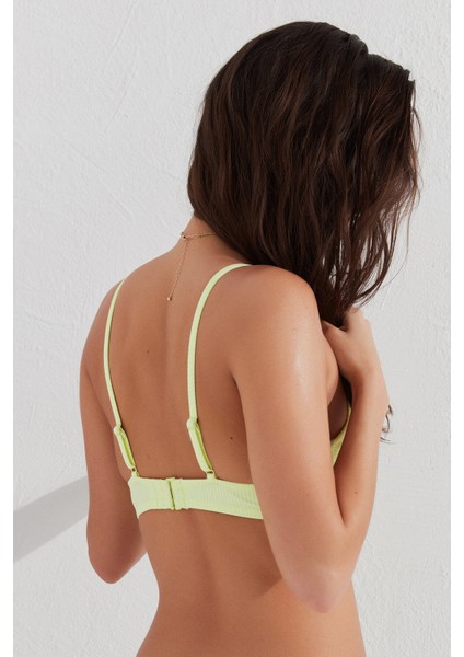 Parlak Yeşil Ribbed Basic Balenli Bikini Üstü