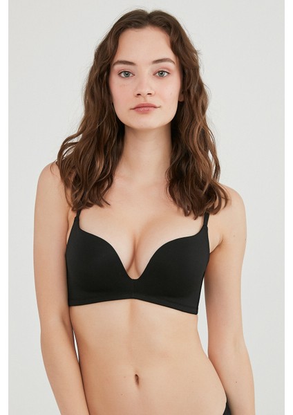 #hiççamaşırı Siyah Balensiz Decollette Push Up Sütyen