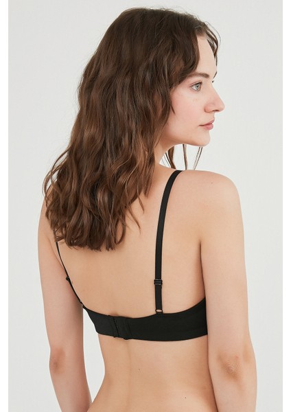 #hiççamaşırı Siyah Balensiz Decollette Push Up Sütyen