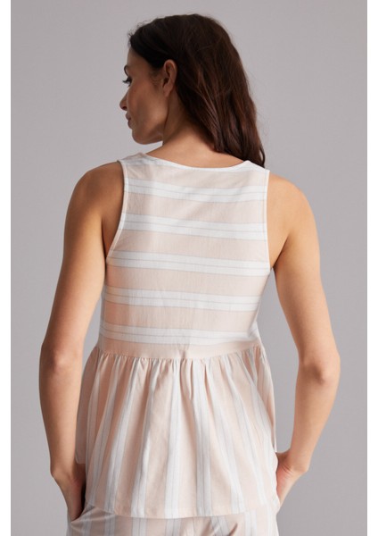 Beyaz Çizgili Atlet Pijama Üstü