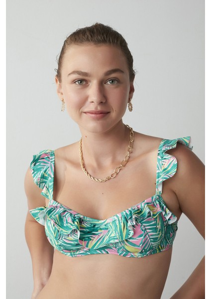 Çok Renkli Palm Neon Frill Balen Bikini Üstü