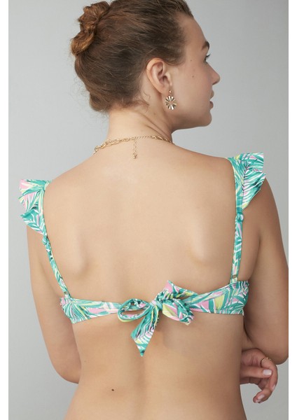Çok Renkli Palm Neon Frill Balen Bikini Üstü fırsatları