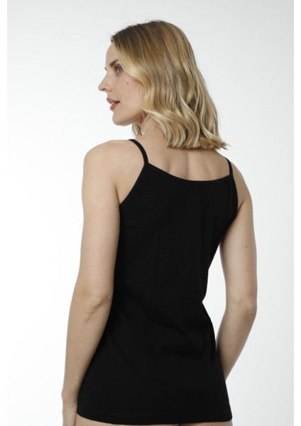 2005 %100 Pamuk Ip Askılı Ribana Kadın Atlet - Siyah fiyatları