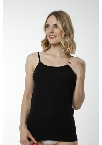 2408 Likralı Ip Askılı Kadın Atlet Body - Siyah